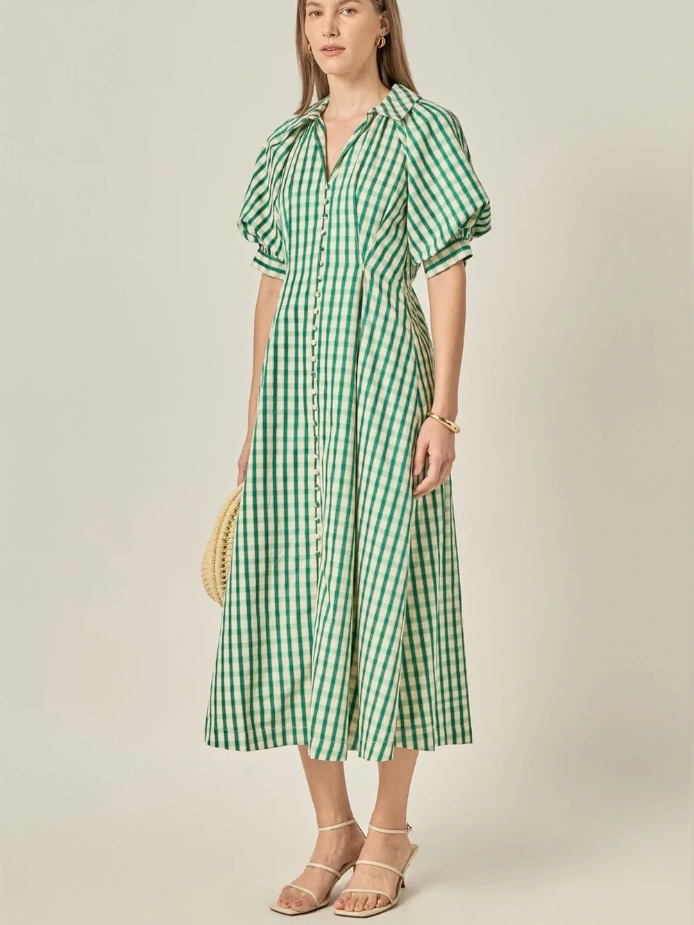 English Laundry GINGHAM CHECK MIDI DRESS Color Green Womens size XSmall